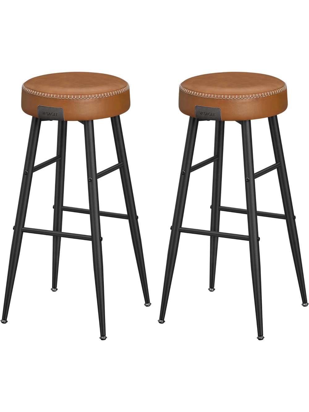 VASAGLE Echo Collection ULBC090K01 Bar Stools, Set of 2, Kitchen Stools, Breakfast Stools, Stitched Faux Leather, 30" High, for Home, Bar, Dining Room, Easy Assembly, Caramel Brown